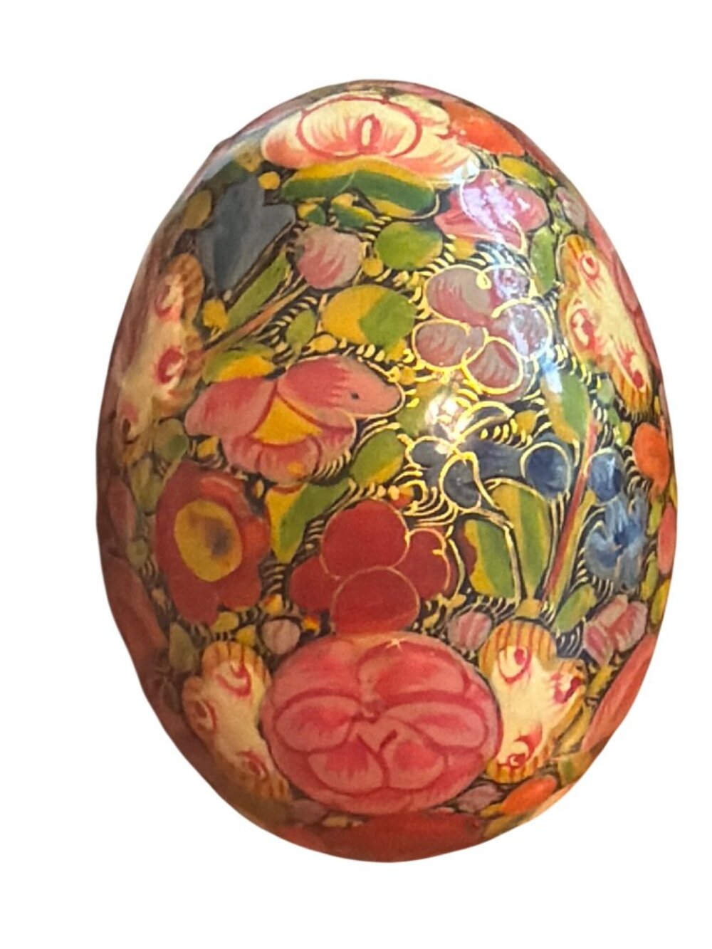 Vintage Eastern European Hand Painted Egg Flowers Glossy Finish Vivid Estate 3"